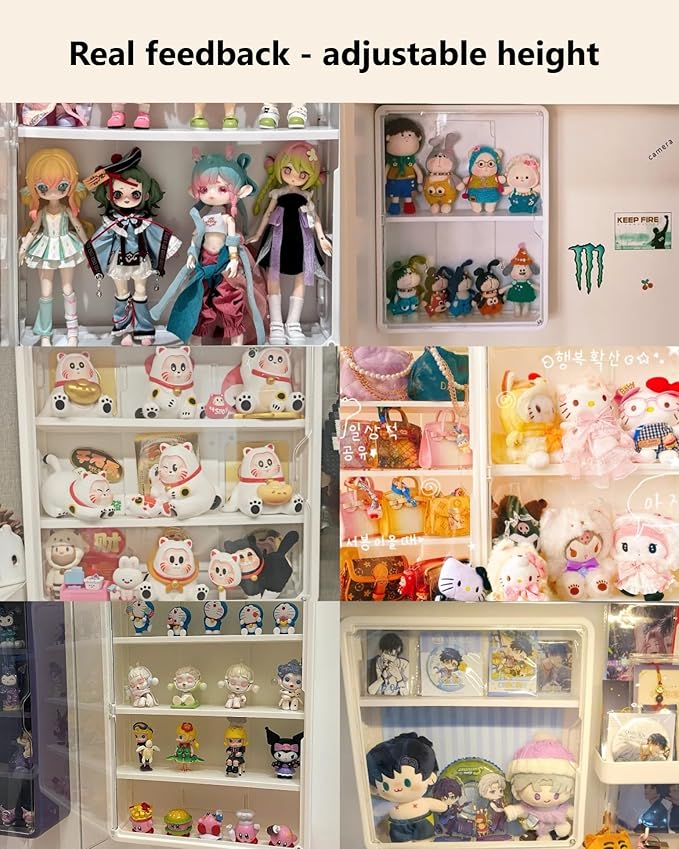 Wall Mounted Display Case for Figures, 15.75" High, Shadow Box with Shelves | Hanging Trinket Display Shelf for Collectibles Action Doll Blindboxes, 4-Layer White Shelf with Clear Magnetic Door 1 Pack