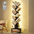 Hoctieon 9 Tier Tree Bookshelf, Tall Bookcase, Freestanding Book Shelf with LED Lights, Display Floor Standing Storage Shelf, Book Organizer Shelves for Home Office, Living Room, Black