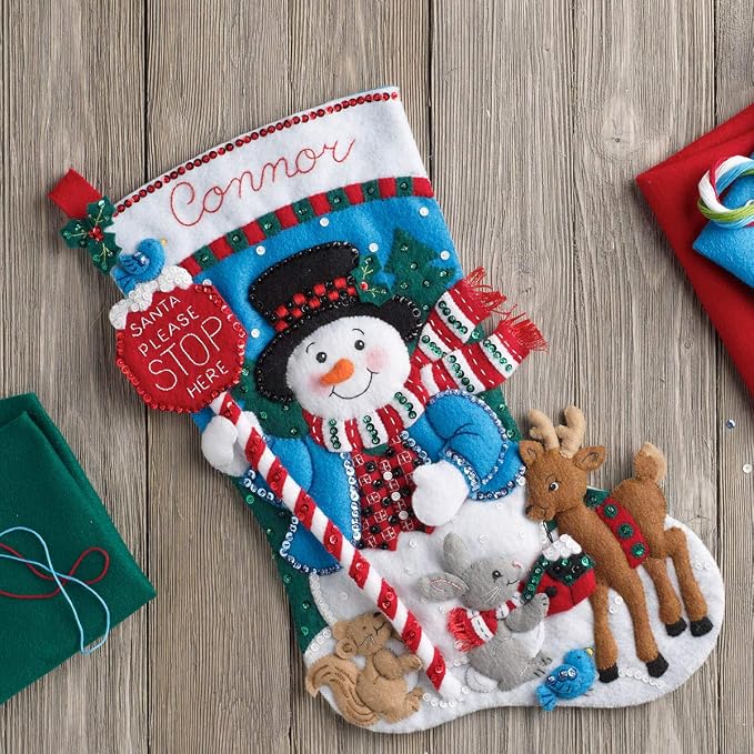 Bucilla 86707 Felt Applique Stocking Kit, 18", Santa Stop Here,