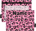 Custom Hot Pink Black Leopard Print Pencil Pouch for 3 Ring Binder, 2 Pack Personalized Name Waterproof Pencil Bags Clear Window Pencil Case School Office Supplies