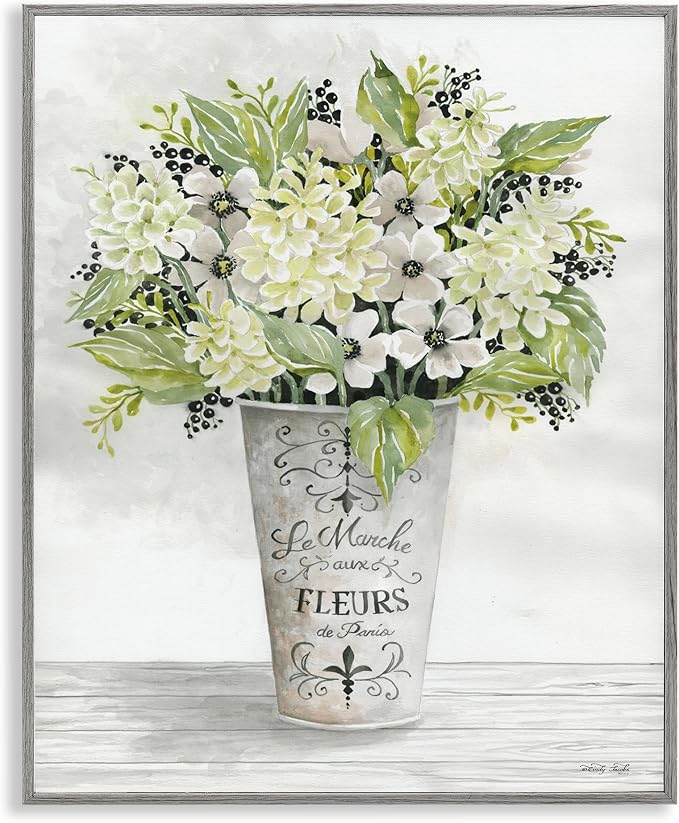 'French Floral Greenery Bouquet'| Framed Giclee Art | Stupell Industries | Gray, 16 x 20 Inches, Easy to Hang and Sturdy, Made in USA, by Cindy Jacobs