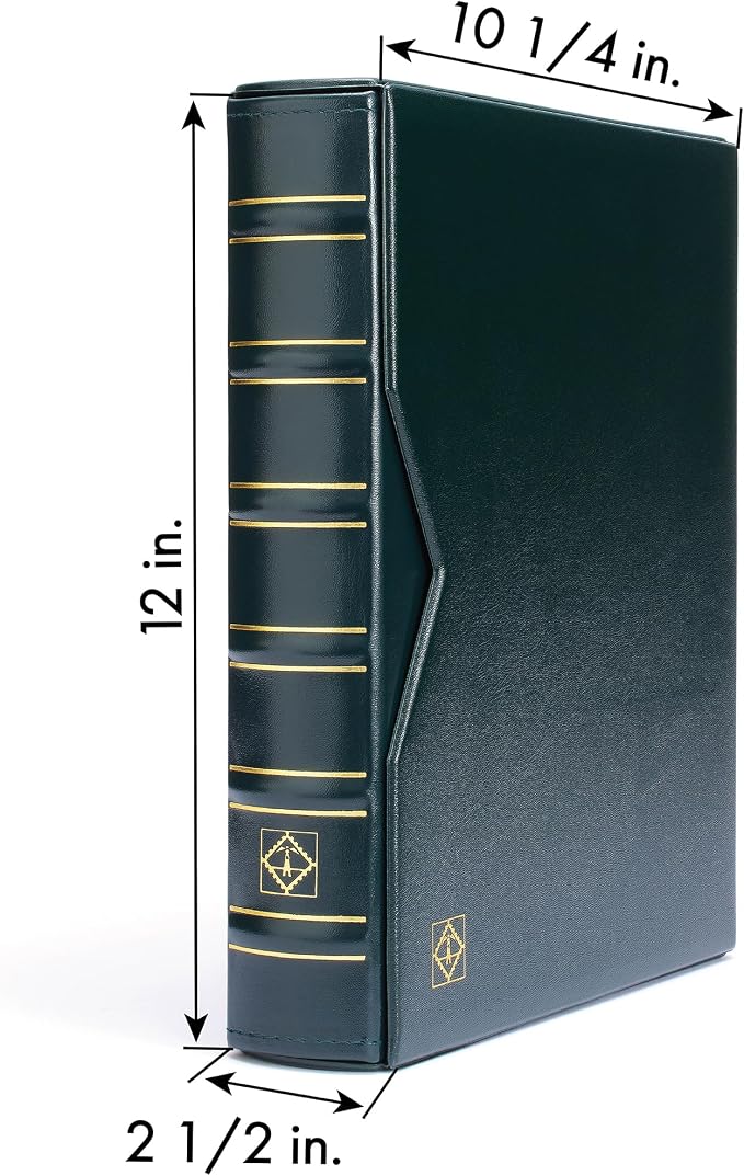 LIGHTHOUSE - Vario Classic Binder - 4-Ring Binder with Padded Leatherette Cover and Slipcase for up to 50 Sheets - Green
