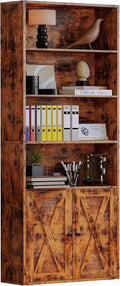 IRONCK Industrial Bookshelves and Bookcases with Doors Floor Standing 6 Shelf Display Storage Shelves 70 in Tall Bookcase for Home Office, Living Room