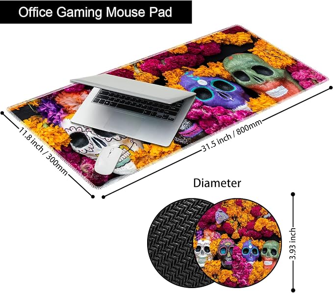 Desk mat Personality Pattern Large Protective Mat, Smooth Surface Soft Mousepad, Waterproof Non-Slip Desk Mat, 31.5x11.8 in Sewn Edge Office/Home Desk Mat, Candy Skull