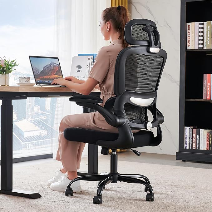 TRALT Office Chair Ergonomic Desk Chair - Gaming Chair with Lumbar Support | 330 LBS Home Office Desk Chairs with Headrest, Reading Chair with Flip-up Armrests, Comfortable Computer Chairs (1, Black)