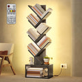 Hoctieon 6 Tier Tree Bookshelf, Tall Bookcase, Freestanding Book Shelf with LED Lights, Display Floor Standing Storage Shelf, Book Organizer Shelves for Home Office, Living Room, Grey