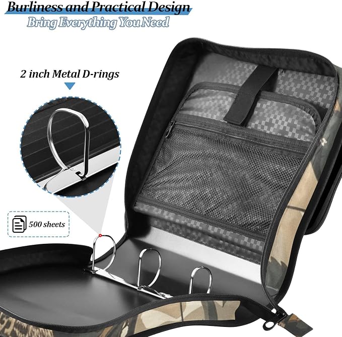Custom Mallard Ducks Camouflage 3 Ring Zipper Binder with Handle | 1.5 inch Binder Organizer 2 inch Binder Organizer, Multi Pockets Office File Folder with Shoulder Strap 500 Sheet Capacity