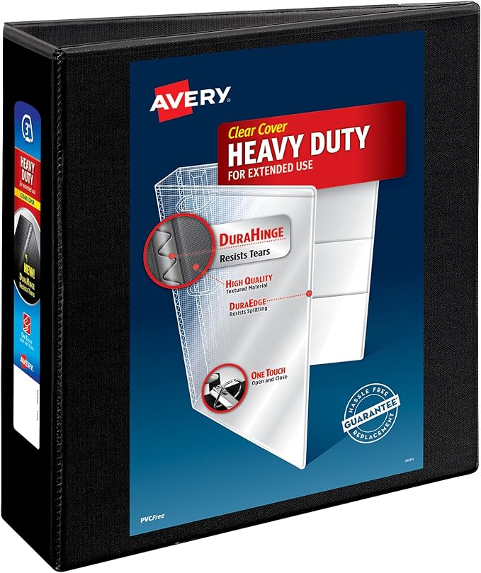 Avery® Heavy-Duty View 3 Ring Binder, 3" Slant Rings, 1 Black Binder | For Heavy School, Home and Office Use, DuraHinge Tear-Resistant Spine, DuraEdge Split-Resistant Sides, Nonstick Cover