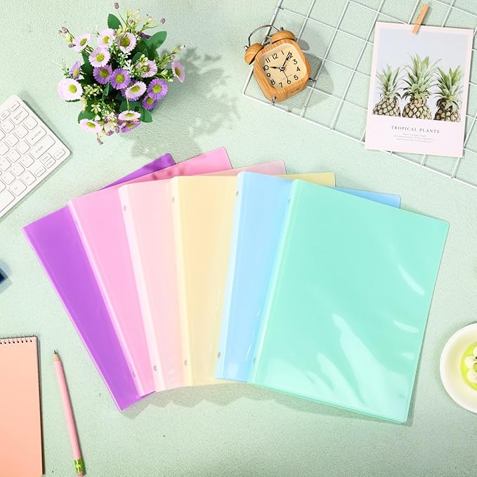 Fulmoon 6 Pack 0.5 Inch Plastic 3 Ring Binders with Pockets, Pastel Colors | Flexible Covers with Round Rings and Front Pockets for Organizing Papers at School, Office, Meetings and Presentations