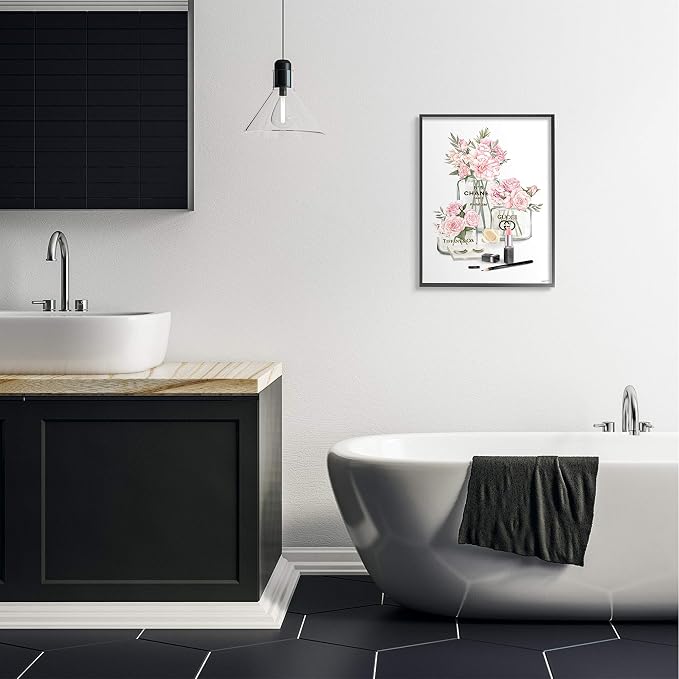 Stupell Industries 'Pink Rose Florals in Glam Fashion Jars', Framed Giclee Art, Black, 24 x 30 Inches, Easy to Hang and Sturdy, Made in USA, by Ziwei Li
