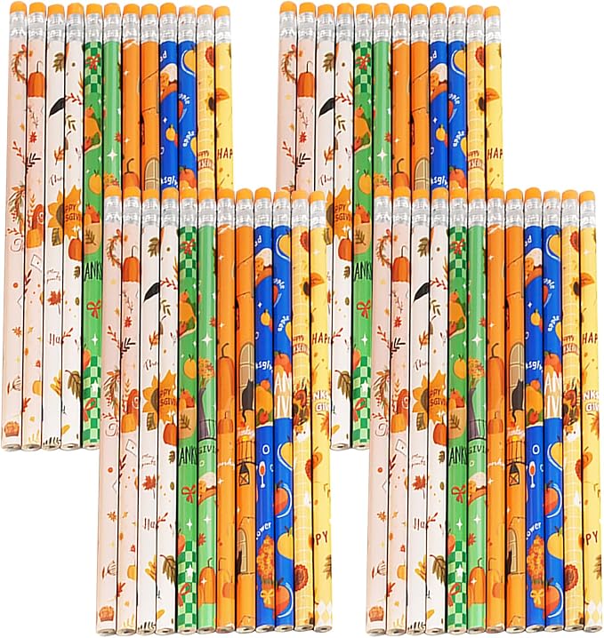 192pcs Thanksgiving Pencils with Eraser Wood Pencils Bulk for Thanksgiving Office Supply (Thanksgiving, 192)