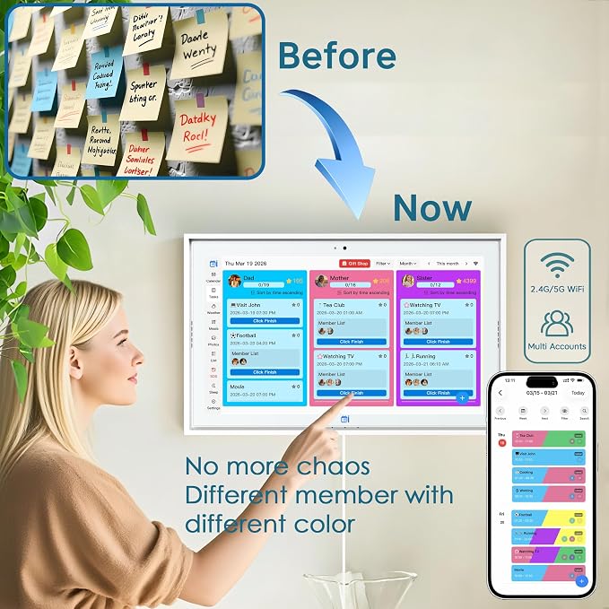 15.6" Digital Wall Calendar No Monthly Fee Family Hub Touchscreen
