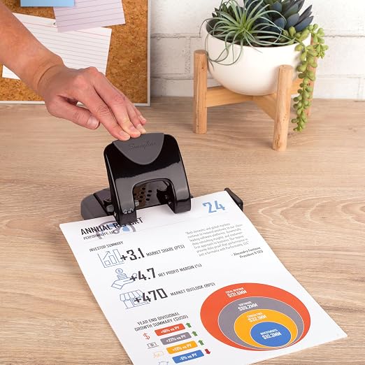 Swingline 2 Hole Punch, 20 Sheet Capacity Hole Puncher, Paper Punch, SmartTouch Low Effort Comfort Handle, Alignment Guide, Black & Gray (74135)