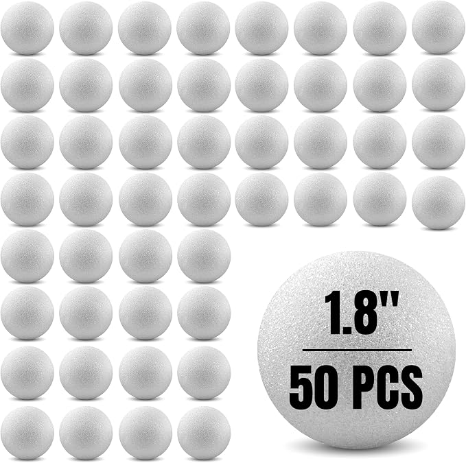 Hygloss Round Foam Balls for Crafts - 1.8-Inch White Craft Foam (XPS) for Arts Small Foam Balls for School Projects and DIY Crafts - Round Balls - 50 Pack of Foam Craft Spheres