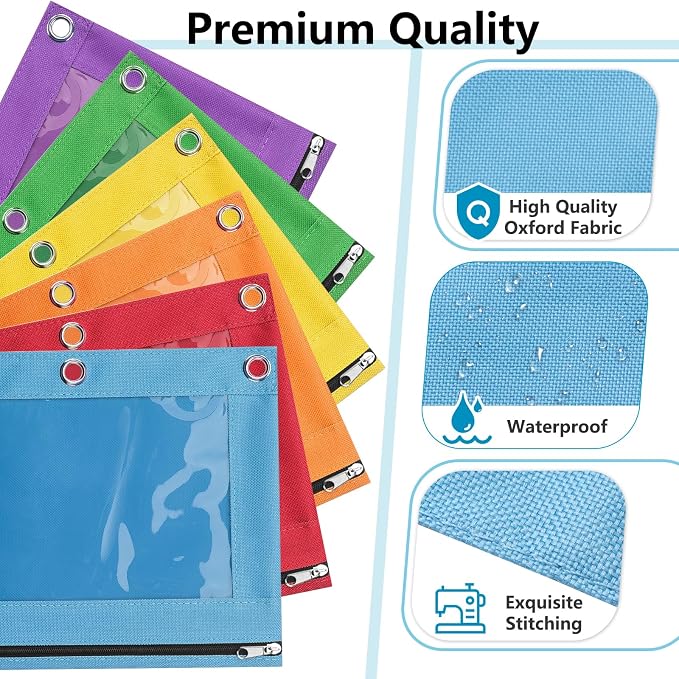 Forvencer Pencil Pouch for 3 Ring Binder, Clear Window Pencil Case Binder | Smooth Zipper Pencil Bag, Big Capacity 3 Ring Binder Pencil Bag with 3 Reinforced Grommets, Azure Blue