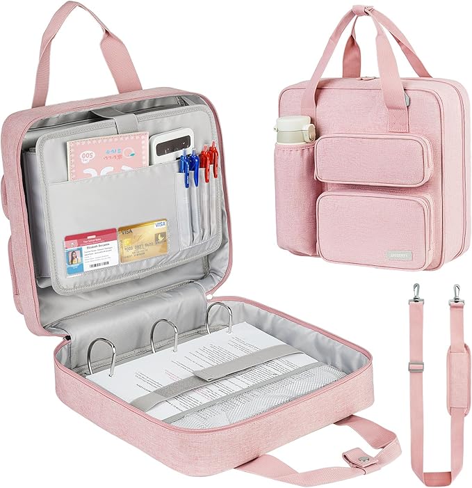 Zipper Binder 3 Ring, 700 Sheets Capacity, Binder 3 Inch with Shoulder Strap Fits 13 Inch Laptop for School and Office,Pink