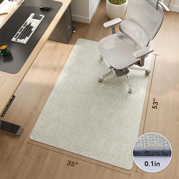 Office Chair Mat for Hardwood Floor Non Slip Protector Beige 35"x53" | PU Self-Adhesive Rolling Chair Mat for Under Desk, Large Duty Hard Floor Protectors for Wood/Tile, Desk Rug for Home Office