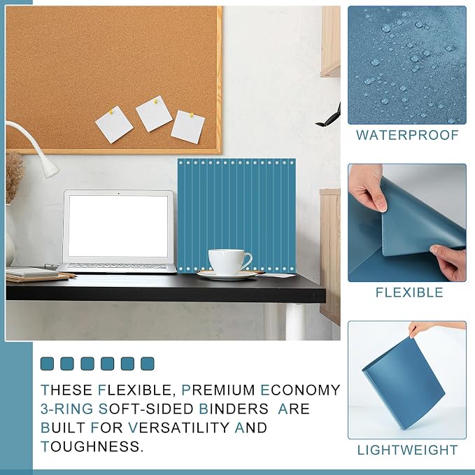 Fulmoon 12 Pcs Economy View 3 Ring Plastic Binder 12.2 x 9.8 Inch Plastic Round Ring Binders with Pockets Notebinder for Meetings for Home, Office, School(Turquoise, 1/2 Inch)