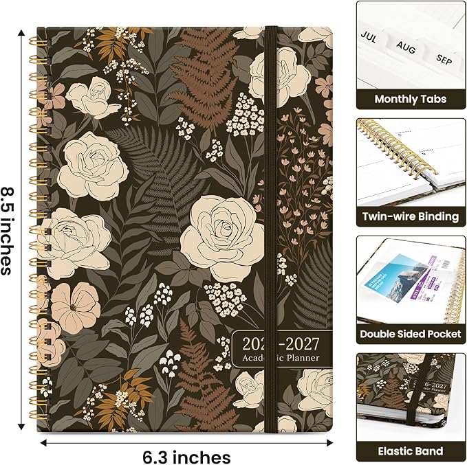 Taja Planner 2026-2027, Jul 2026-Jun 2027 Monthly & Weekly Calendar Planner | 6.3" x 8.5", Hardcover Academic Calendar, Teacher Student Agenda Book with Tabs, School Office Supplies, Wild Rose