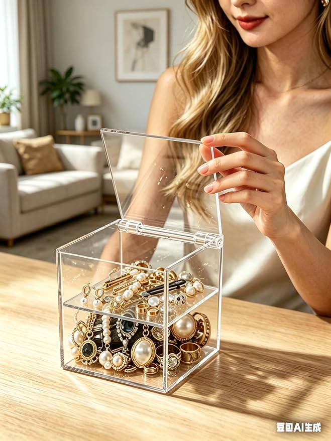 KissYou Acrylic Box with Lid Clear Storage Contanier Coffee Pod Holder Organizers Accessories Small Acrylic Box with Hinged Lid