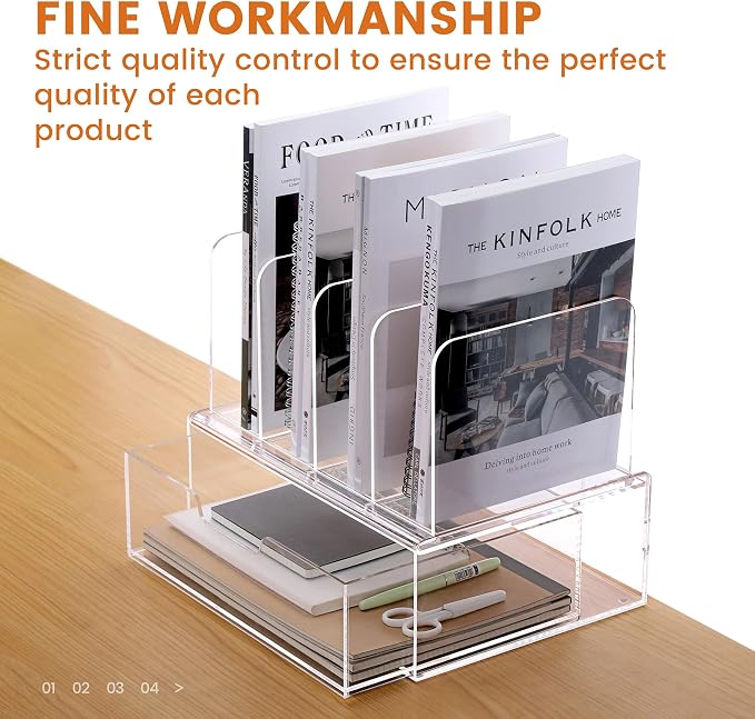 HeZone Desk Organizers and Accessories, Acrylic Desk Organizer with Drawer, Office Supplies Organization Storage, Clear Acrylic File Organizer for Desk - 1 Pack