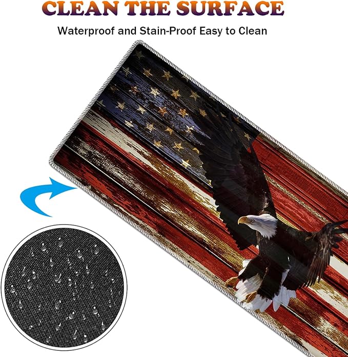 Desk mat Personality Pattern Large Protective Mat, Smooth Surface Soft Mousepad, Waterproof Non-Slip Desk Mat, 31.5x11.8 in Sewn Edge Office/Home Desk Mat, American Flag Art Bald Eagle