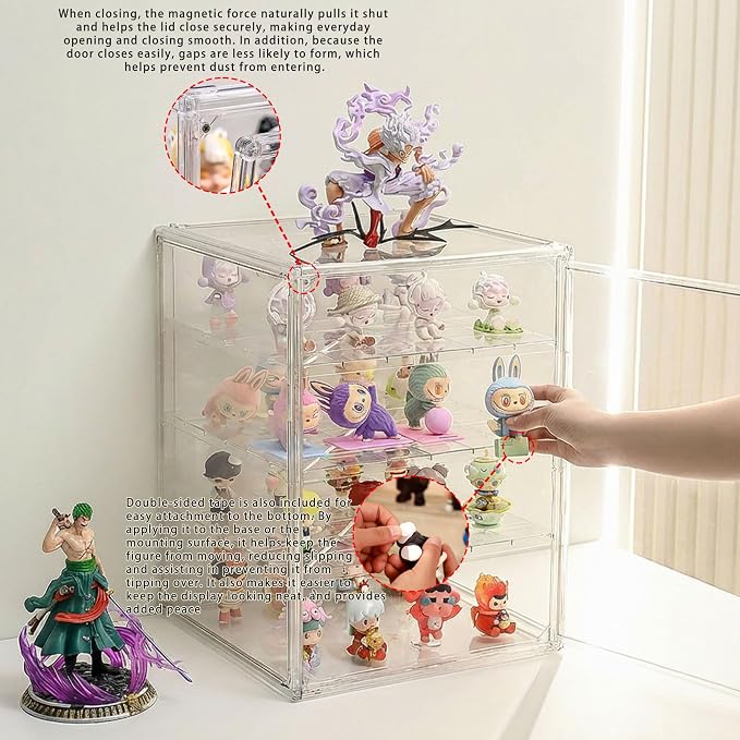 Clear Acrylic Display Case for Figures, 4 Layer Adjustable Acrylic Boxes for Display, Stackable Display Boxes for Collectibles, Action Figure Display Case for Shoe, Bread, Cosmetic, Handbag, 2 Pack