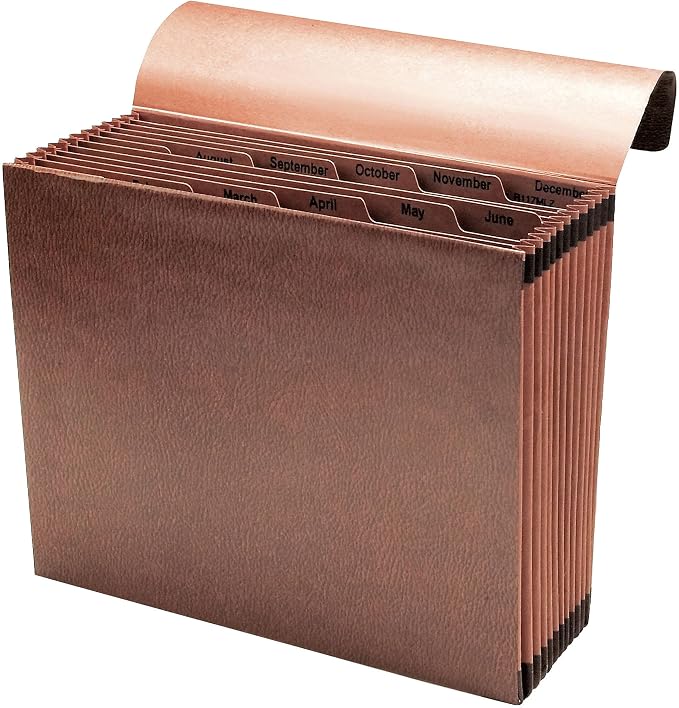 Smead TUFF Expanding File, 12 Pockets, Monthly (Jan.-Dec.), Flap and Cord Closure, Letter Size, Redrope (70388)