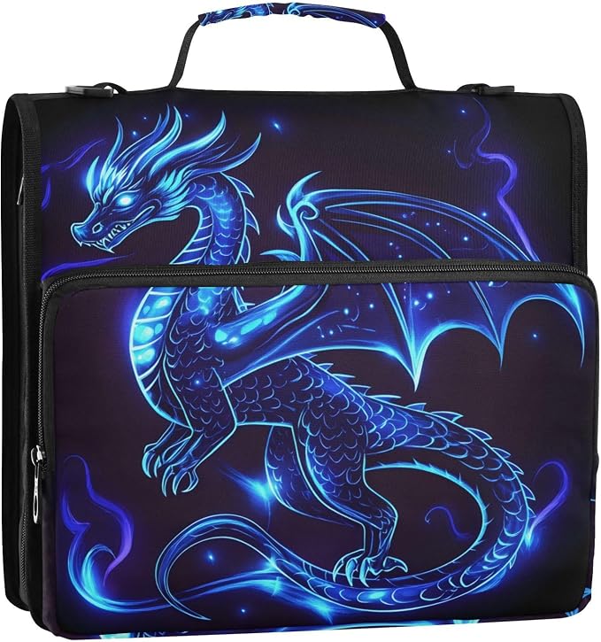 Dragon Blue Black 3 Ring Binder Bag 1.5 inch Binder Organizer with Zipper Shoulder Strap 500 Sheet Documents Storage for School Office