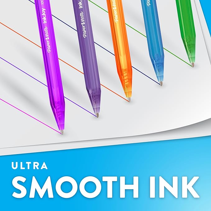 Paper Mate InkJoy 100RT Retractable Ballpoint Pens, Medium Point (1.0mm), Assorted Colors, 20 Count - Teacher Essentials, Colorful Office Supplies, Note-Taking, Back to School
