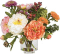Nearly Natural 10 in Artificial Peony Arrangement in Glass Vase | Mixed Peony Faux Flower Blooms, Liquid Illusion Water in Glass Vase, Mini Table and Shelf Decor