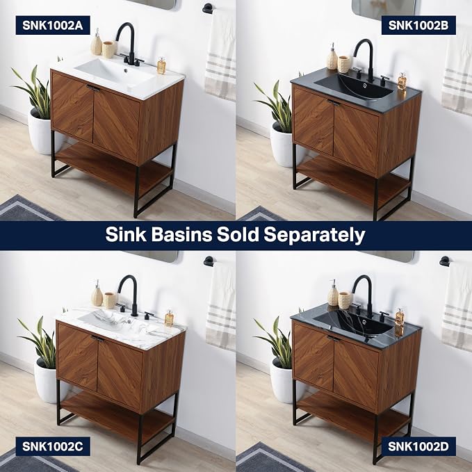 JONATHAN Y Juhl 30" Chevron Freestanding Bathroom Vanity Cabinet, Walnut | Modern Minimalist Design, 18" Deep 33" Tall, 2 Soft-Close Doors, Interior And Open Shelves, Sink Not Included