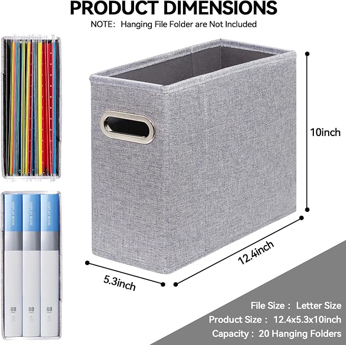 6 Packs Letter Size File Organizer, File Folders Organizer, Fabric Storage Box, Collapsible Paper Organizer with Metal Handle, Smooth PVC Rails, Only Box (Gray)