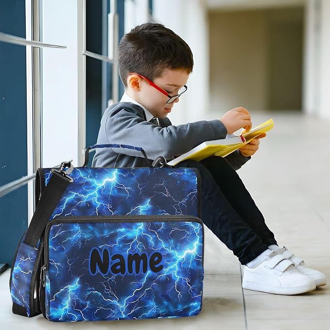 Custom Blue Electric Lightning 3 Ring Binder Bag 1.5 inch Personalized Name Binder Organizer 500 Sheet Documents Storage for School Office