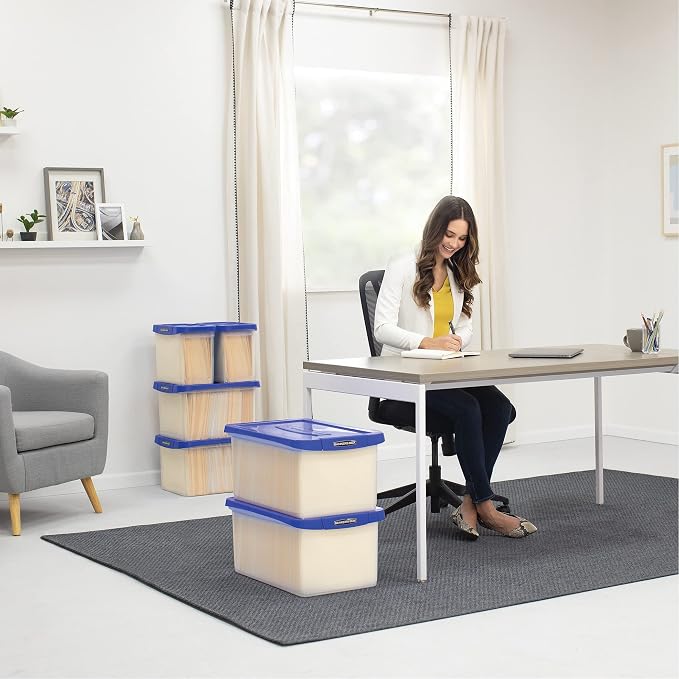 Bankers Box 20-Inch Heavy-Duty Plastic File Box, Letter | Protect letter files in a tough plastic box with hanging rails that keeps documents portable, organized, and secure.
