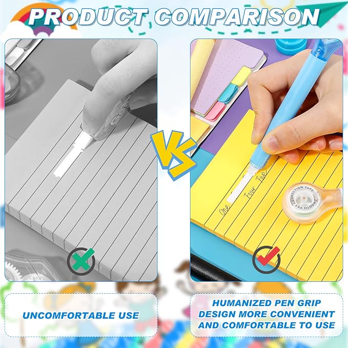 Gersoniel 10 Pack Correction Tape Pen for School Office,Bright Color