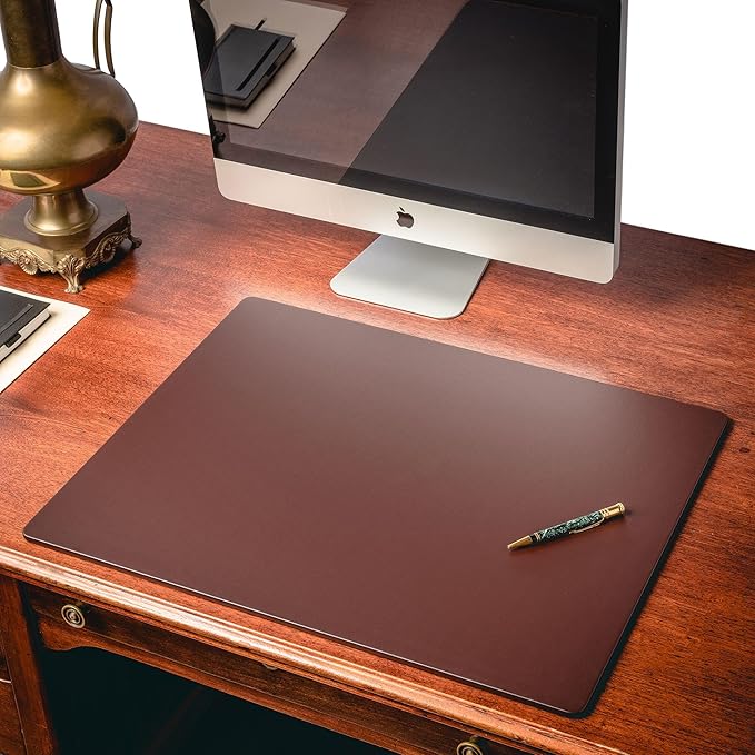 Dacasso 24" x 19" Chocolate Brown Leatherette Luxury Desk Mat Blotter w/Out Side Rails for Writing - Executive Desk Surface Protector
