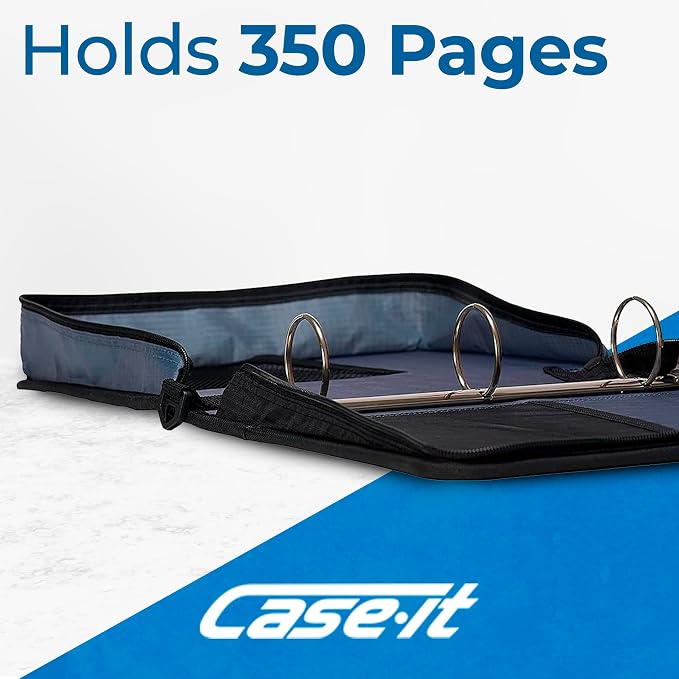 Case-it School Zipper Binder | 2" O-Rings | 350-Sheet | D-251 Midnight Blue | Classic, Multiple Storage Pockets, Shoulder Strap, School & Office Organizer, 6-Pack