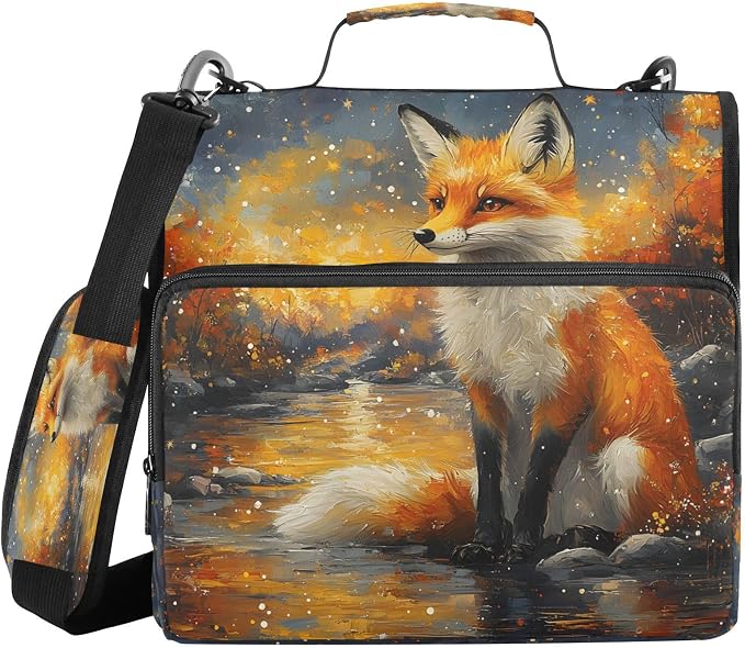 3 Ring Zipper Binder with Shoulder Strap Funny Magic Fox 2 Inch Zippered Binder Bag 500 Sheet Capacity Multi Pockets for School Supplies