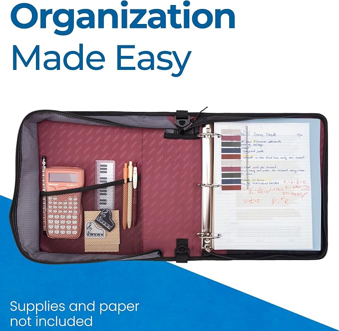 Case-it School Zipper Binder | 2-Inch O-Rings | 350-Sheet | D-251 Burgundy | Classic, Multiple Storage Pockets, Shoulder Strap, School & Office Organizer, 6-Pack