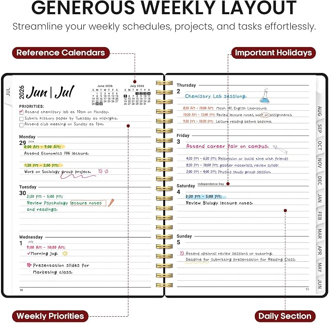 Taja Planner 2026-2027, 6.3" x 8.5" Calendar Planner, Jul 2026-Jun 2027 | A5 Hardcover Weekly & Monthly Academic Year Planner, Large Planning Agenda With Tabs, School & Office Supplies, Black