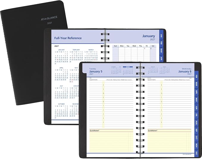 AT-A-GLANCE 2027 Appointment Book Planner, Daily & Monthly, 5" x 8", QuickNotes, Black (76040527)