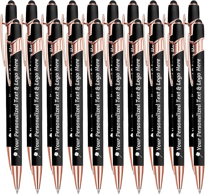 STREADVE Personalized Custom Pens 20 Engraved Writing Pen with Name Logo, Customized Promotional Items Stylus Pen Gifts for Men Women Realtor Nurse Wedding Business, Black