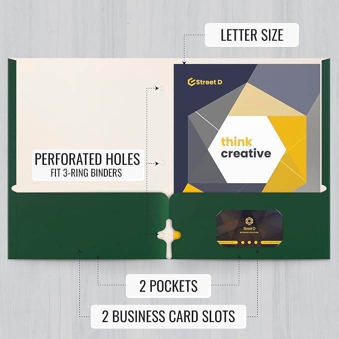 Better Office Products Two Pocket Portfolio Folders, 50-Pack, Dark Green, Letter Size Paper Folders, 50 Pieces, Hunter Green