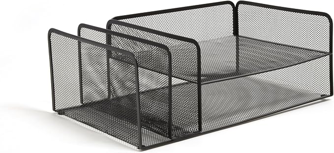 TRU RED Wire Mesh Horizontal File Organizer, 4‑Compartment – Desktop File Sorter for Papers, Folders & Mail