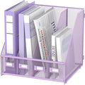 4-Compartment Magazine File Holder and File Organizer for Desk, Purple | Metal Magazine Holder and Magazine File Holder, 4-Compartment File Organizer for Binders Folders Magazines and Paper