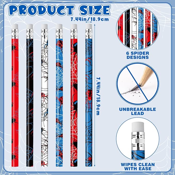 Resurhang 200 Pcs Assorted Colorful Pencils Spider Pencils for Boys Novelty Fun Spider Pencil with Eraser Back to School Supplies for Kids Student Teacher Classroom Reward Gifts