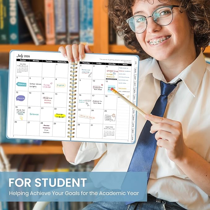 Taja Planner 2026-2027, Jul 2026-Jun 2027 Monthly & Weekly Calendar Book | 6.3" x 8.5", Hardcover Academic Calendar with Tabs, Teacher Student Agenda Book for School Office Supplies - Baby Blue
