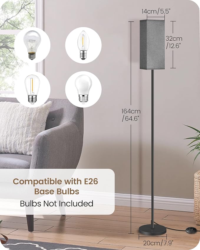 Floor Lamp, Pole Lamp with Foot Switch, Modern Standing Lamp Lampshade, Minimalist Freestanding Lamp (Bulb Not Included), for Living Room, Bedroom Office ETL Listed, Black and Gray H07LD05