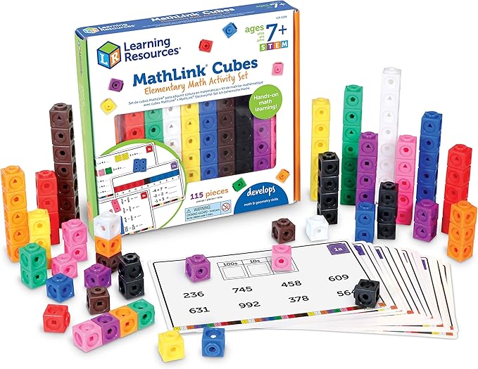 Learning Resources MathLink Cubes Elementary Math Activity Set - | Math Manipulatives, Color Linking Cubes for Kids, Number Cube Toys, Classroom Counting Activity, Stem Learning Activities